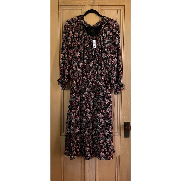 Talbots Womens Floral Peasant Long Sleeve Maxi Dress Large Petite Black FA NWT - Picture 3 of 12